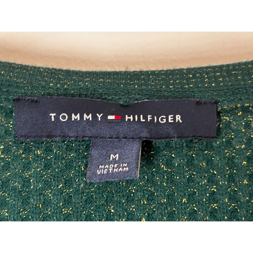 Tommy Hilfiger Long Sleeve Cold Shoulder Top Forest Green / Gold Glitter Medium